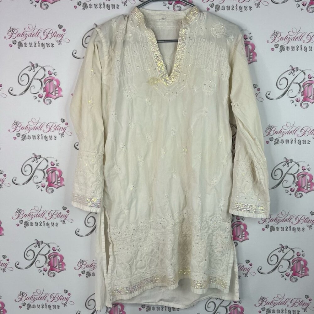 Bollywood dress sequins sparkly Elegant Cream Embroidered Tunic